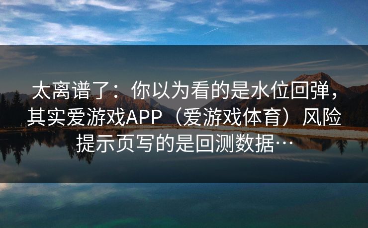 太离谱了：你以为看的是水位回弹，其实爱游戏APP（爱游戏体育）风险提示页写的是回测数据…