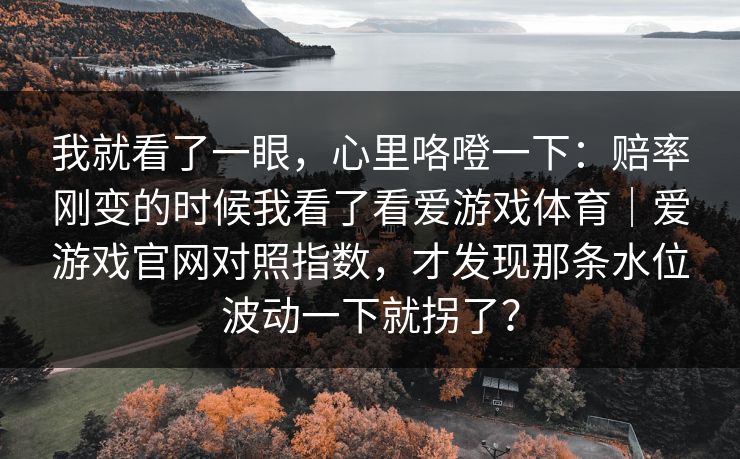 我就看了一眼，心里咯噔一下：赔率刚变的时候我看了看爱游戏体育｜爱游戏官网对照指数，才发现那条水位波动一下就拐了？
