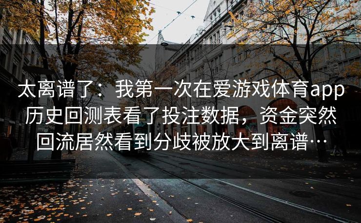 太离谱了：我第一次在爱游戏体育app历史回测表看了投注数据，资金突然回流居然看到分歧被放大到离谱…