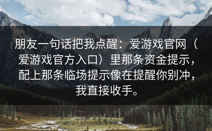 朋友一句话把我点醒：爱游戏官网（爱游戏官方入口）里那条资金提示，配上那条临场提示像在提醒你别冲，我直接收手。