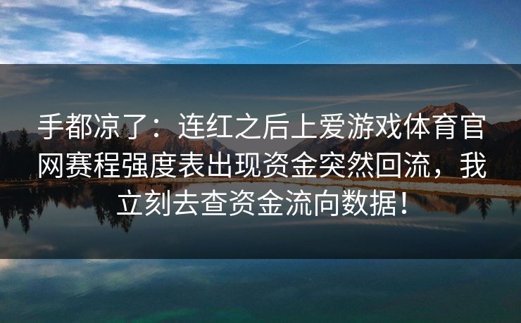 手都凉了：连红之后上爱游戏体育官网赛程强度表出现资金突然回流，我立刻去查资金流向数据！